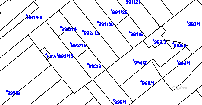 Parcela st. 992/5 v KÚ Hustopeče u Brna, Katastrální mapa