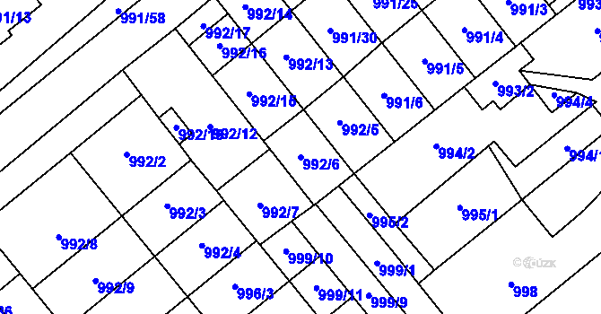 Parcela st. 992/6 v KÚ Hustopeče u Brna, Katastrální mapa