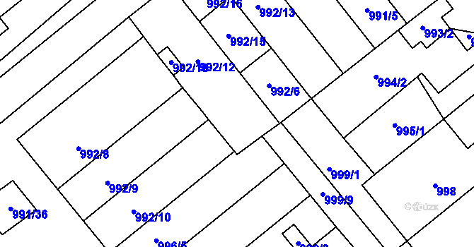 Parcela st. 992/7 v KÚ Hustopeče u Brna, Katastrální mapa