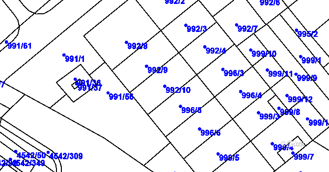 Parcela st. 992/10 v KÚ Hustopeče u Brna, Katastrální mapa