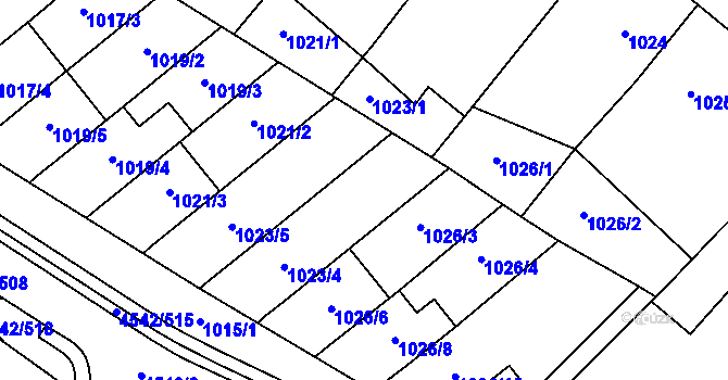 Parcela st. 1023/3 v KÚ Hustopeče u Brna, Katastrální mapa