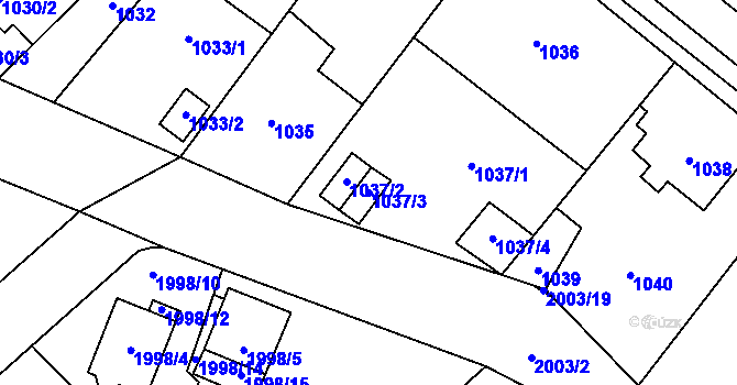 Parcela st. 1037/3 v KÚ Hustopeče u Brna, Katastrální mapa