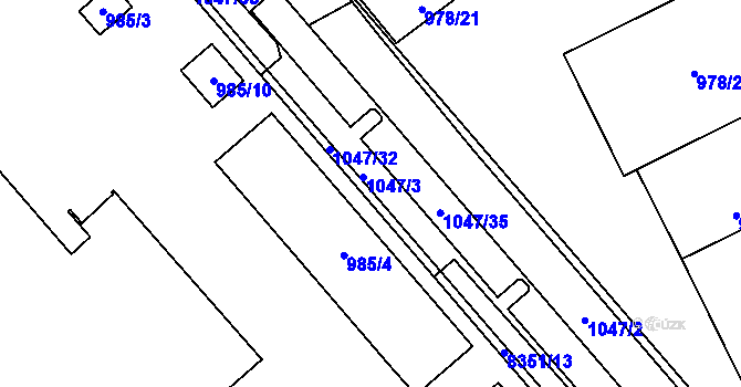 Parcela st. 1047/3 v KÚ Hustopeče u Brna, Katastrální mapa