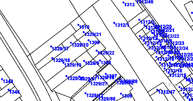 Parcela st. 1329/22 v KÚ Hustopeče u Brna, Katastrální mapa