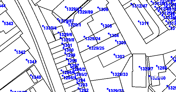 Parcela st. 1329/25 v KÚ Hustopeče u Brna, Katastrální mapa