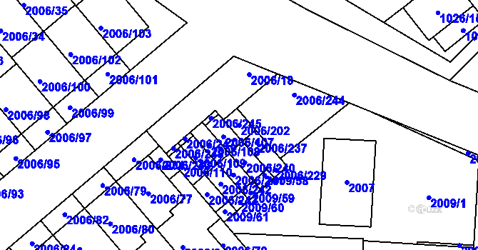 Parcela st. 2006/202 v KÚ Hustopeče u Brna, Katastrální mapa