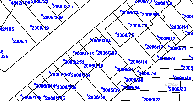 Parcela st. 2006/203 v KÚ Hustopeče u Brna, Katastrální mapa