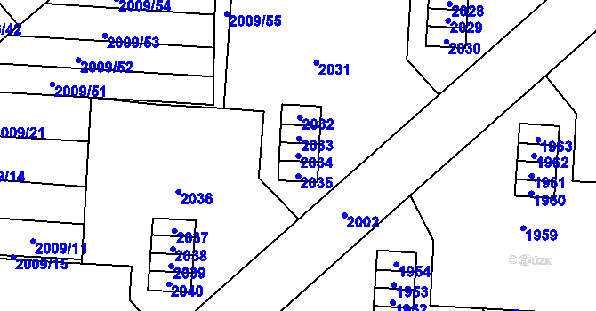 Parcela st. 2034 v KÚ Hustopeče u Brna, Katastrální mapa