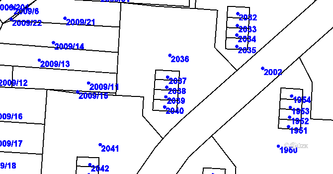 Parcela st. 2038 v KÚ Hustopeče u Brna, Katastrální mapa
