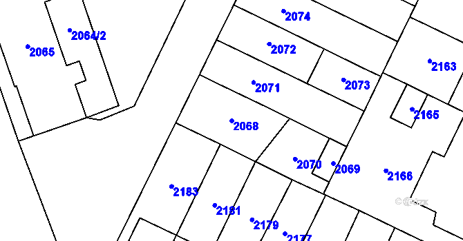 Parcela st. 2068 v KÚ Hustopeče u Brna, Katastrální mapa