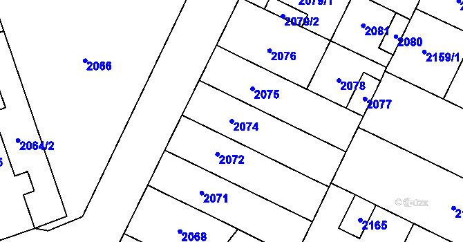 Parcela st. 2074 v KÚ Hustopeče u Brna, Katastrální mapa