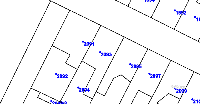 Parcela st. 2093 v KÚ Hustopeče u Brna, Katastrální mapa