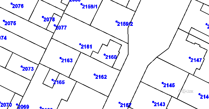 Parcela st. 2160 v KÚ Hustopeče u Brna, Katastrální mapa