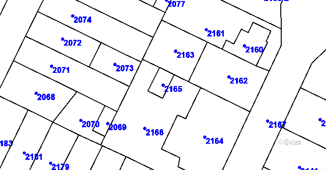 Parcela st. 2165 v KÚ Hustopeče u Brna, Katastrální mapa