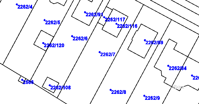 Parcela st. 2262/7 v KÚ Hustopeče u Brna, Katastrální mapa