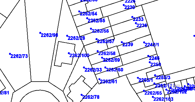Parcela st. 2262/58 v KÚ Hustopeče u Brna, Katastrální mapa