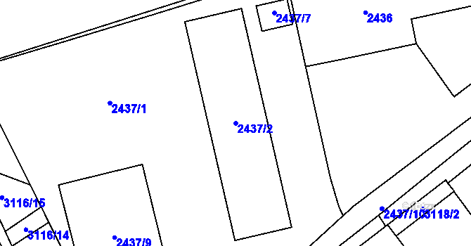 Parcela st. 2437/2 v KÚ Hustopeče u Brna, Katastrální mapa