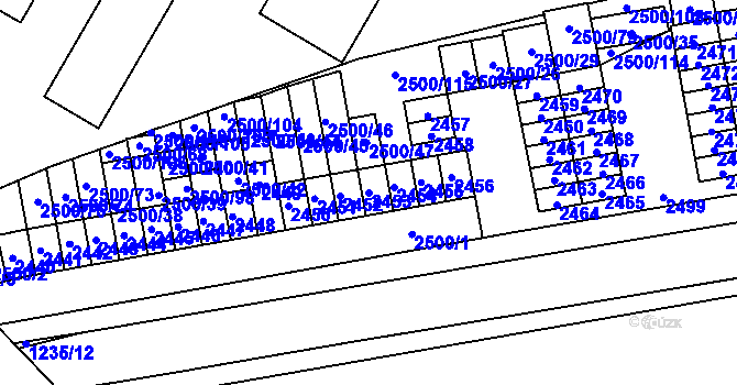 Parcela st. 2453 v KÚ Hustopeče u Brna, Katastrální mapa