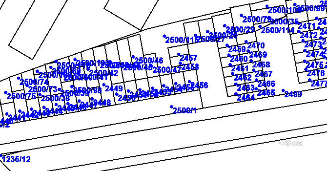 Parcela st. 2454 v KÚ Hustopeče u Brna, Katastrální mapa