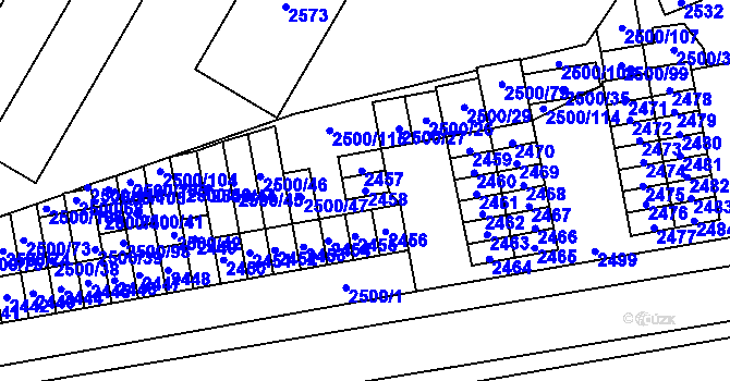 Parcela st. 2458 v KÚ Hustopeče u Brna, Katastrální mapa