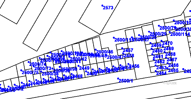 Parcela st. 2500/46 v KÚ Hustopeče u Brna, Katastrální mapa
