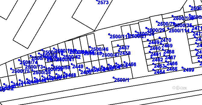 Parcela st. 2500/47 v KÚ Hustopeče u Brna, Katastrální mapa