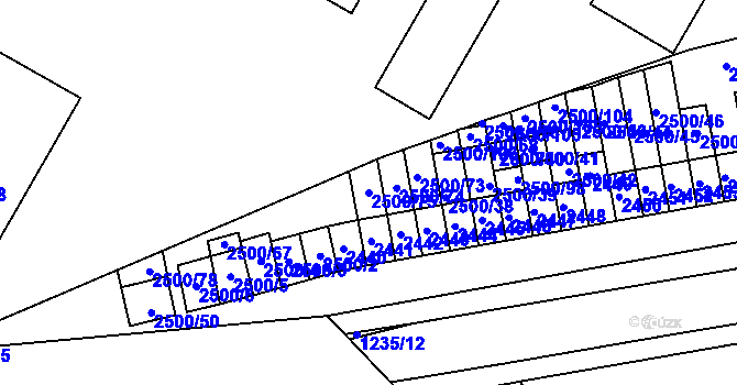 Parcela st. 2500/75 v KÚ Hustopeče u Brna, Katastrální mapa