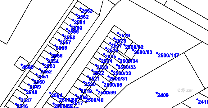 Parcela st. 2525 v KÚ Hustopeče u Brna, Katastrální mapa
