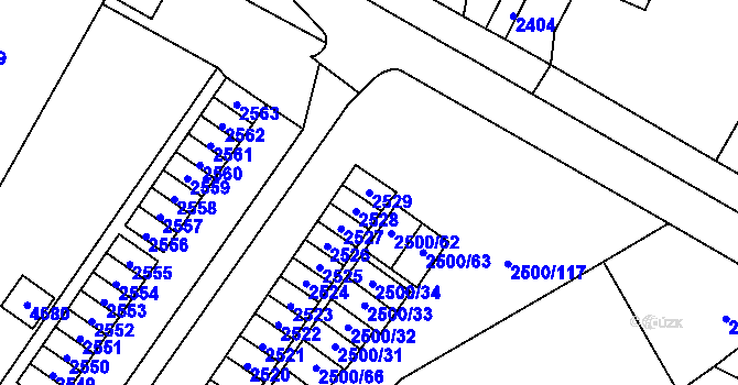 Parcela st. 2529 v KÚ Hustopeče u Brna, Katastrální mapa