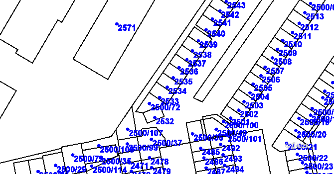 Parcela st. 2534 v KÚ Hustopeče u Brna, Katastrální mapa