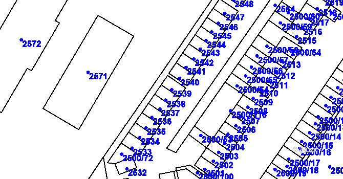 Parcela st. 2539 v KÚ Hustopeče u Brna, Katastrální mapa
