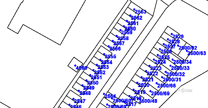 Parcela st. 2555 v KÚ Hustopeče u Brna, Katastrální mapa