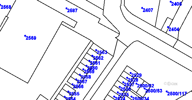 Parcela st. 2563 v KÚ Hustopeče u Brna, Katastrální mapa