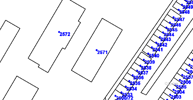 Parcela st. 2571 v KÚ Hustopeče u Brna, Katastrální mapa
