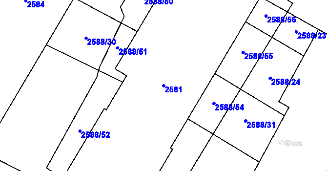 Parcela st. 2581 v KÚ Hustopeče u Brna, Katastrální mapa