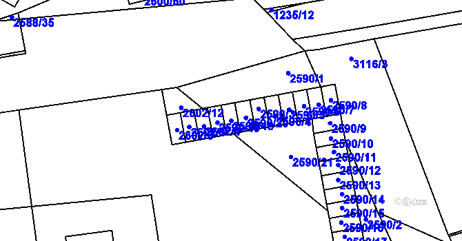 Parcela st. 2590/18 v KÚ Hustopeče u Brna, Katastrální mapa