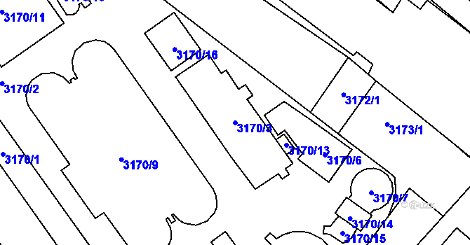 Parcela st. 3170/3 v KÚ Hustopeče u Brna, Katastrální mapa