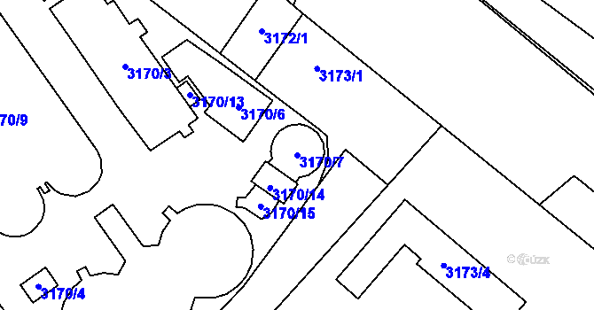 Parcela st. 3170/7 v KÚ Hustopeče u Brna, Katastrální mapa