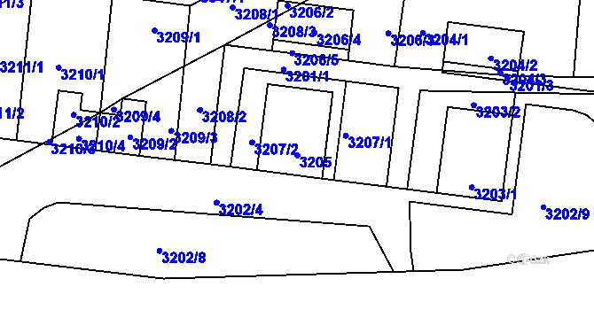 Parcela st. 3205 v KÚ Hustopeče u Brna, Katastrální mapa