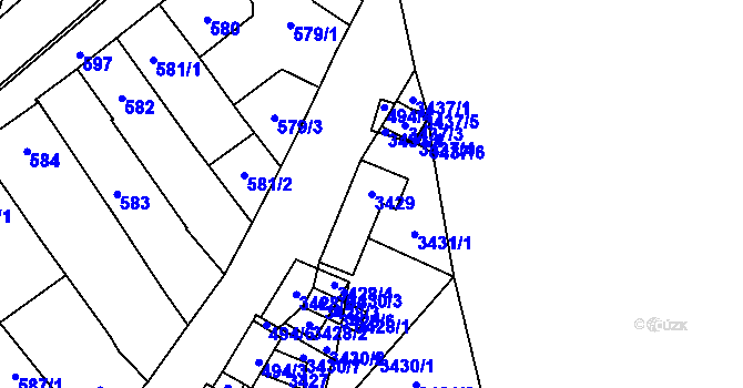 Parcela st. 3429 v KÚ Hustopeče u Brna, Katastrální mapa