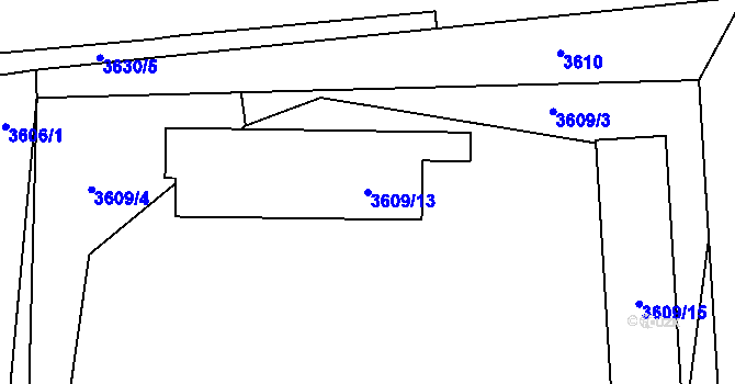Parcela st. 3609/13 v KÚ Hustopeče u Brna, Katastrální mapa