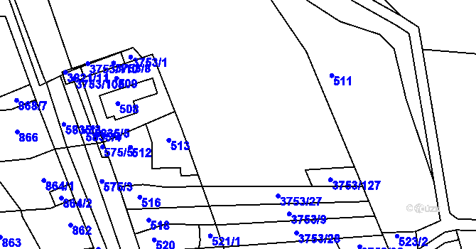 Parcela st. 3753/3 v KÚ Hustopeče u Brna, Katastrální mapa