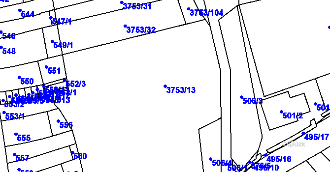 Parcela st. 3753/13 v KÚ Hustopeče u Brna, Katastrální mapa