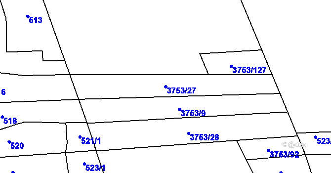 Parcela st. 3753/27 v KÚ Hustopeče u Brna, Katastrální mapa