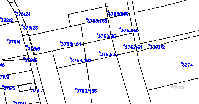 Parcela st. 3753/36 v KÚ Hustopeče u Brna, Katastrální mapa