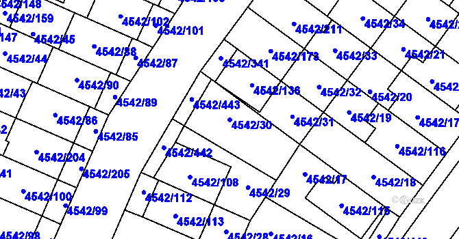 Parcela st. 4542/30 v KÚ Hustopeče u Brna, Katastrální mapa