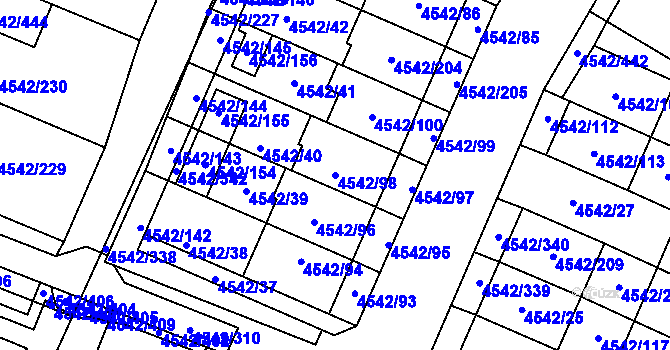 Parcela st. 4542/98 v KÚ Hustopeče u Brna, Katastrální mapa