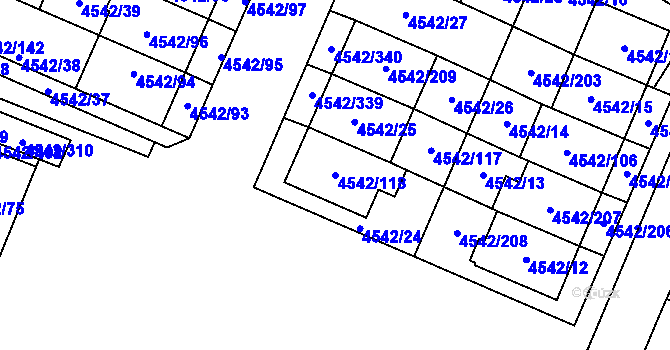 Parcela st. 4542/118 v KÚ Hustopeče u Brna, Katastrální mapa
