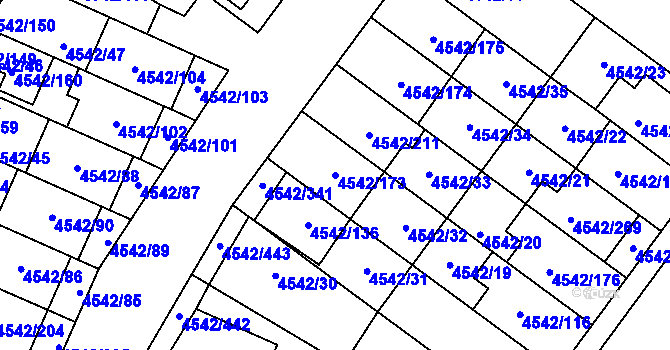 Parcela st. 4542/173 v KÚ Hustopeče u Brna, Katastrální mapa
