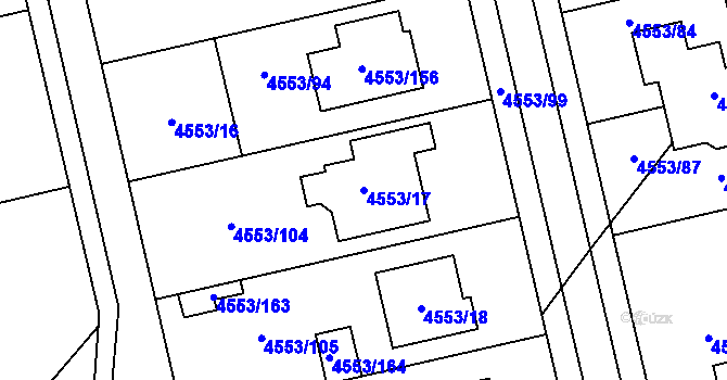 Parcela st. 4553/17 v KÚ Hustopeče u Brna, Katastrální mapa